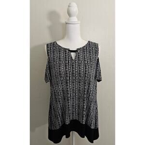 Rafaella Black Striped Cold Shoulder Blouse